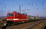 DR 243 159-1 vermutlich mit dem D 754 von Leipzig Hbf nach Eisenach am 23.02.1990 bei der Ausfahrt in Naumburg Hbf.